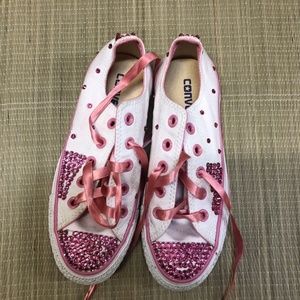 Excellent White Pink Embellished CONVERSE All Star Shoes Women’s 5 Girls